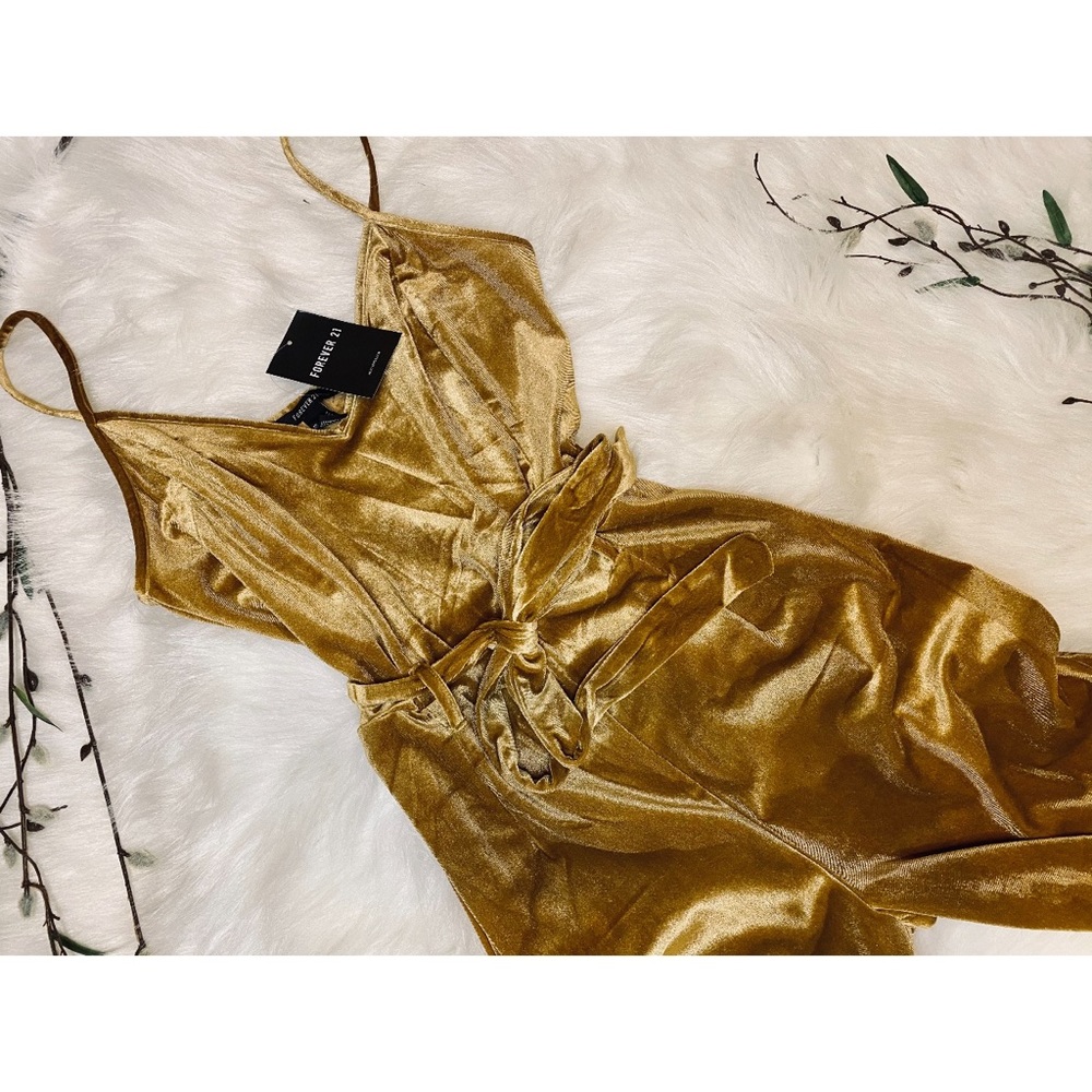 NWT Forever 21 velvet gold jumpsuit